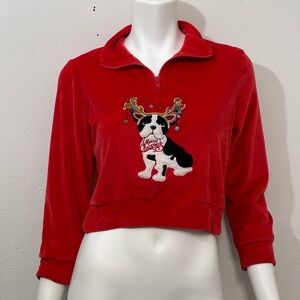 Frenchie ✨French Bulldog Boston Terrier Xmas Crop Sweater By POOF GIRL size L